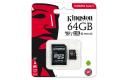 MicroSDXC 64GB Kingston + adp Canvas C10 U1 SDCS/64GB R:80MB/s